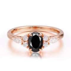 Oval Cut Black Onyx Classic Side Stone Engagement Ring