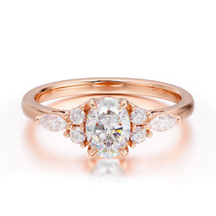 Oval Cut Moissanite Classic Side Stone Engagement Ring