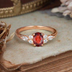 Oval Cut Garnet Classic Side Stone Engagement Ring