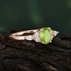 Oval Cut Peridot Classic Side Stone Engagement Ring