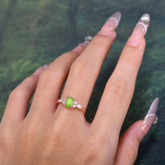 Oval Cut Peridot Classic Side Stone Engagement Ring