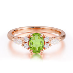 Oval Cut Peridot Classic Side Stone Engagement Ring