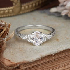 Oval Cut 4 Prong Moissanite Classic Side Stone Engagement Ring