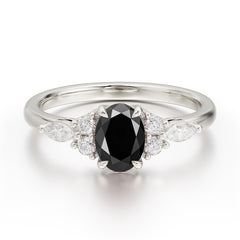 Oval Cut Black Onyx Classic Side Stone Engagement Ring