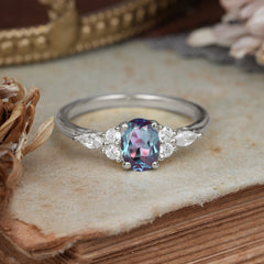 Oval Cut 4 Prong Alexandrite Classic Side Stone Engagement Ring