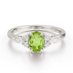 Oval Cut Peridot Classic Side Stone Engagement Ring
