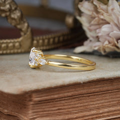 Oval Cut 4 Prong Moissanite Classic Side Stone Engagement Ring