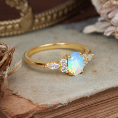 Oval Cut Opal Classic Side Stone Engagement Ring