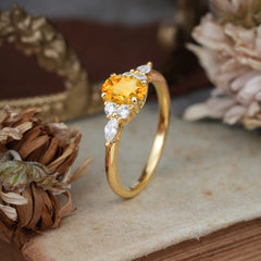 Oval Cut 4 Prong Citrine Classic Side Stone Engagement Ring