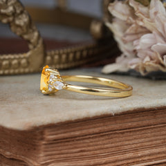 Oval Cut 4 Prong Citrine Classic Side Stone Engagement Ring
