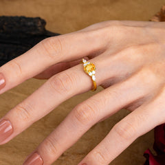 Oval Cut 4 Prong Citrine Classic Side Stone Engagement Ring