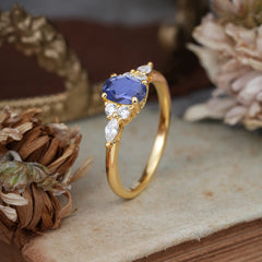 Oval Cut 4 Prong Tanzanite Classic Side Stone Engagement Ring