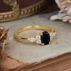 Oval Cut Black Onyx Classic Side Stone Engagement Ring