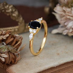 Oval Cut Black Onyx Classic Side Stone Engagement Ring