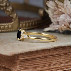 Oval Cut Black Onyx Classic Side Stone Engagement Ring