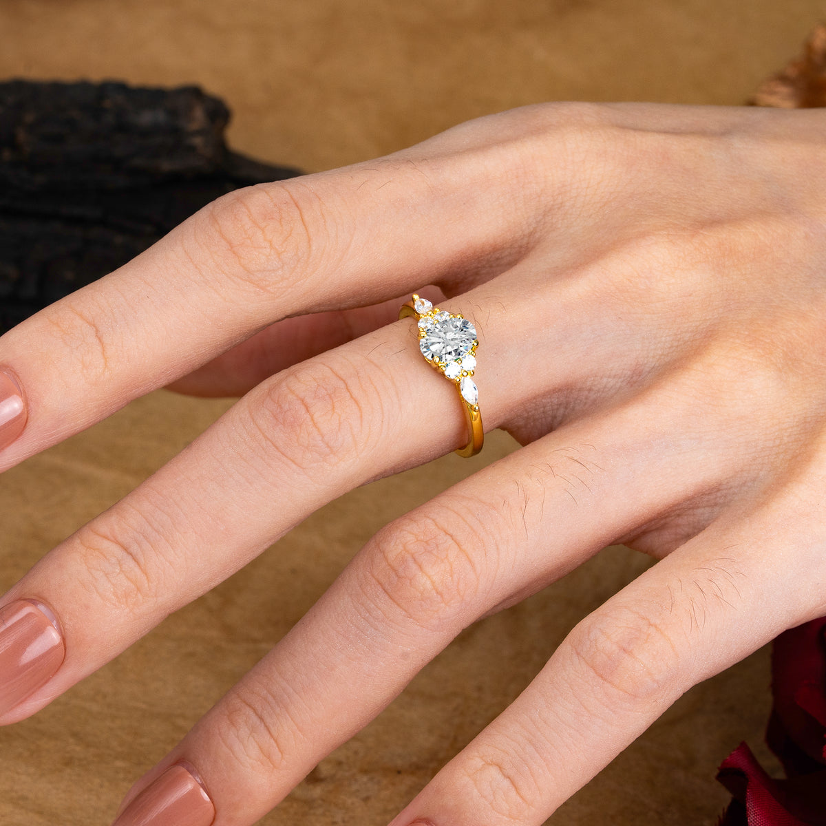 Oval Cut 4 Prong Lab Diamond Classic Side Stone Engagement Ring - Romalar Jewelry