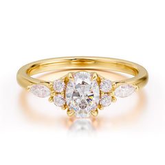 Oval Cut Moissanite Classic Side Stone Engagement Ring