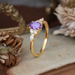 Oval Cut Amethyst Classic Side Stone Engagement Ring
