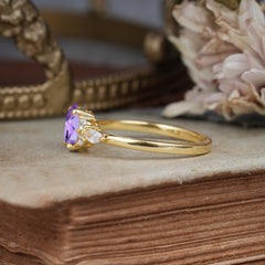 Oval Cut Amethyst Classic Side Stone Engagement Ring