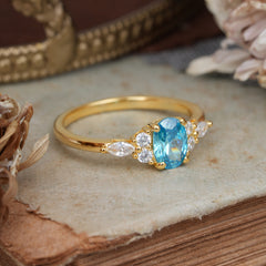 Oval Cut Aquamarine Classic Side Stone Engagement Ring