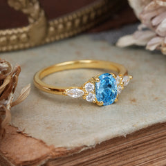 Oval Cut Aquamarine Classic Side Stone Engagement Ring