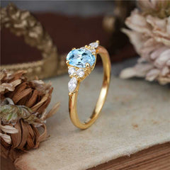 Oval Cut Aquamarine Classic Side Stone Engagement Ring