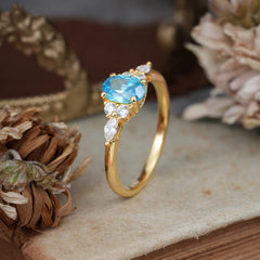 Oval Cut Aquamarine Classic Side Stone Engagement Ring