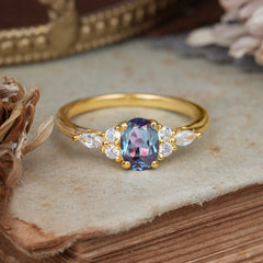 Oval Cut 4 Prong Alexandrite Classic Side Stone Engagement Ring