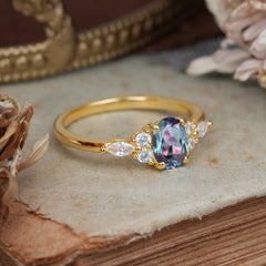Oval Cut 4 Prong Alexandrite Classic Side Stone Engagement Ring