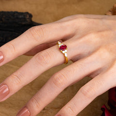 Oval Cut 4 Prong Ruby Classic Side Stone Engagement Ring