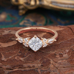 1CT Cushion Cut Moissanite Engagement Ring Unique Marquise Cluster Wedding Promise Anniversary Dainty Ring