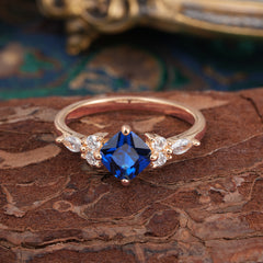 1CT Cushion Cut 4-prong Sapphire Engagement Ring Unique Marquise Cluster Wedding Promise Anniversary Dainty Ring