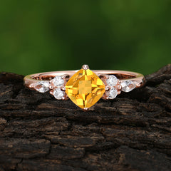 1CT Cushion Cut Citrine Engagement Ring Unique Marquise Cluster Wedding Promise Anniversary Dainty Ring