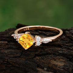 1CT Cushion Cut Citrine Engagement Ring Unique Marquise Cluster Wedding Promise Anniversary Dainty Ring