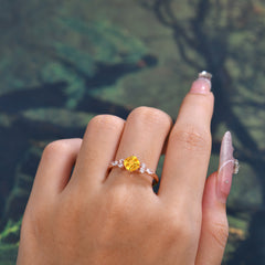 1CT Cushion Cut Citrine Engagement Ring Unique Marquise Cluster Wedding Promise Anniversary Dainty Ring