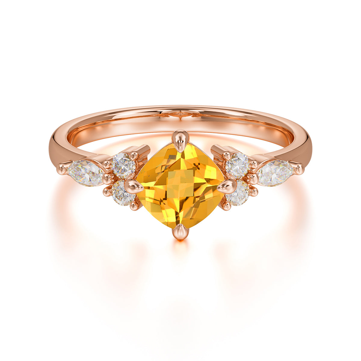 1CT Cushion Cut Citrine Engagement Ring Unique Marquise Cluster Wedding Promise Anniversary Dainty Ring