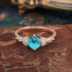 1CT Cushion Cut 4-prong Turquoise Engagement Ring Unique Marquise Cluster Wedding Promise Anniversary Dainty Ring