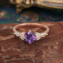 1CT Cushion Cut 4-prong Amethyst Engagement Ring Unique Marquise Cluster Wedding Promise Anniversary Dainty Ring
