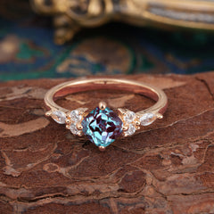 1CT Cushion Cut Alexandrite Engagement Ring Unique Marquise Cluster Wedding Promise Anniversary Dainty Ring