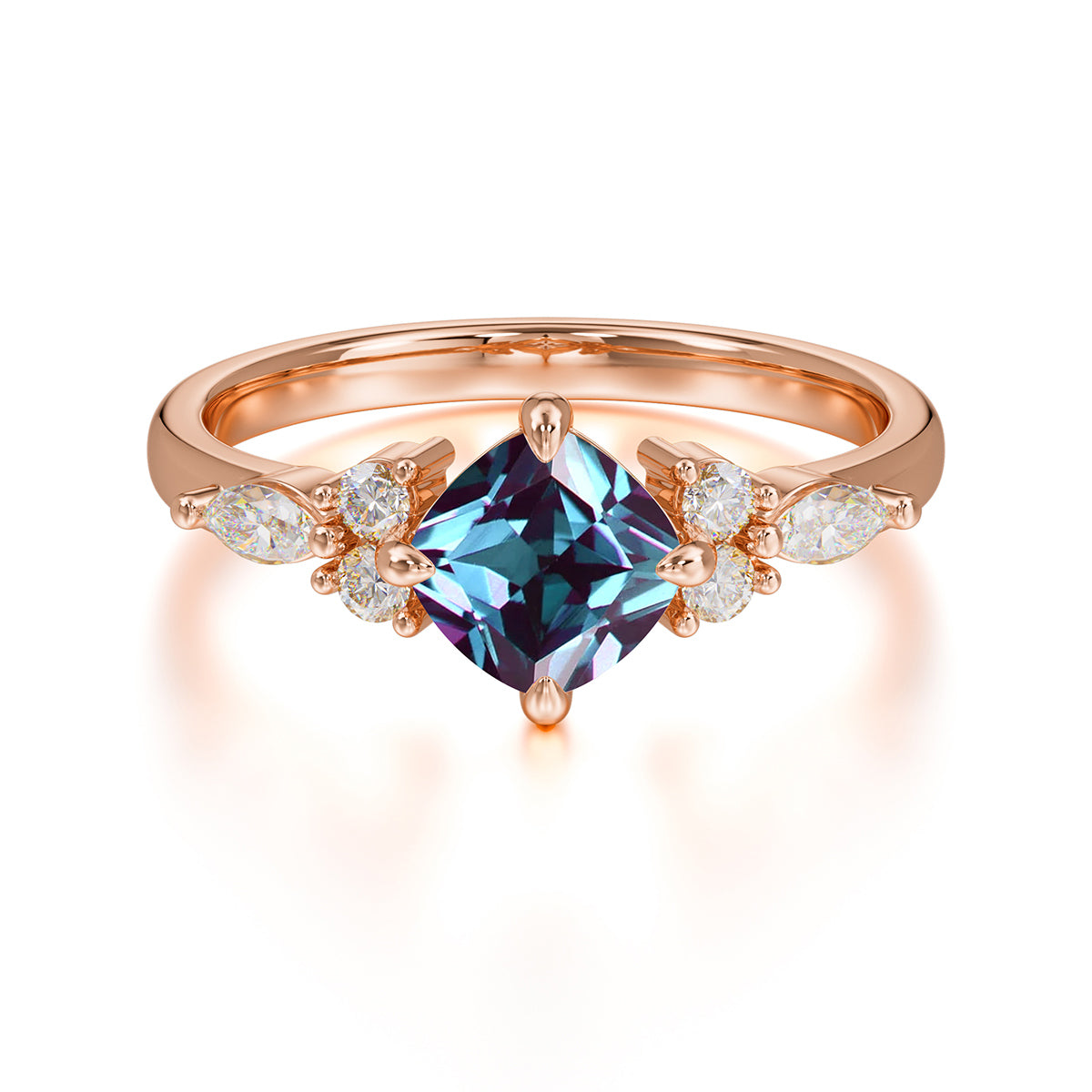 1CT Cushion Cut Alexandrite Engagement Ring Unique Marquise Cluster Wedding Promise Anniversary Dainty Ring