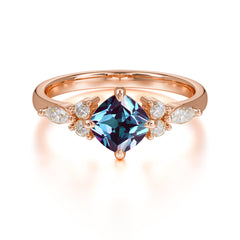 1CT Cushion Cut Alexandrite Engagement Ring Unique Marquise Cluster Wedding Promise Anniversary Dainty Ring