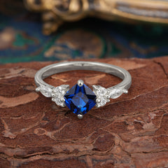 1CT Cushion Cut 4-prong Sapphire Engagement Ring Unique Marquise Cluster Wedding Promise Anniversary Dainty Ring