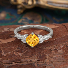 1CT Cushion Cut Citrine Engagement Ring Unique Marquise Cluster Wedding Promise Anniversary Dainty Ring