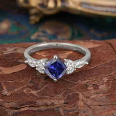 1CT Cushion Cut 4-prong Tanzanite Engagement Ring Unique Marquise Cluster Wedding Promise Anniversary Dainty Ring