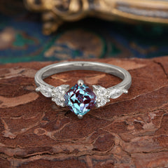 1CT Cushion Cut Alexandrite Engagement Ring Unique Marquise Cluster Wedding Promise Anniversary Dainty Ring