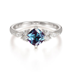1CT Cushion Cut Alexandrite Engagement Ring Unique Marquise Cluster Wedding Promise Anniversary Dainty Ring