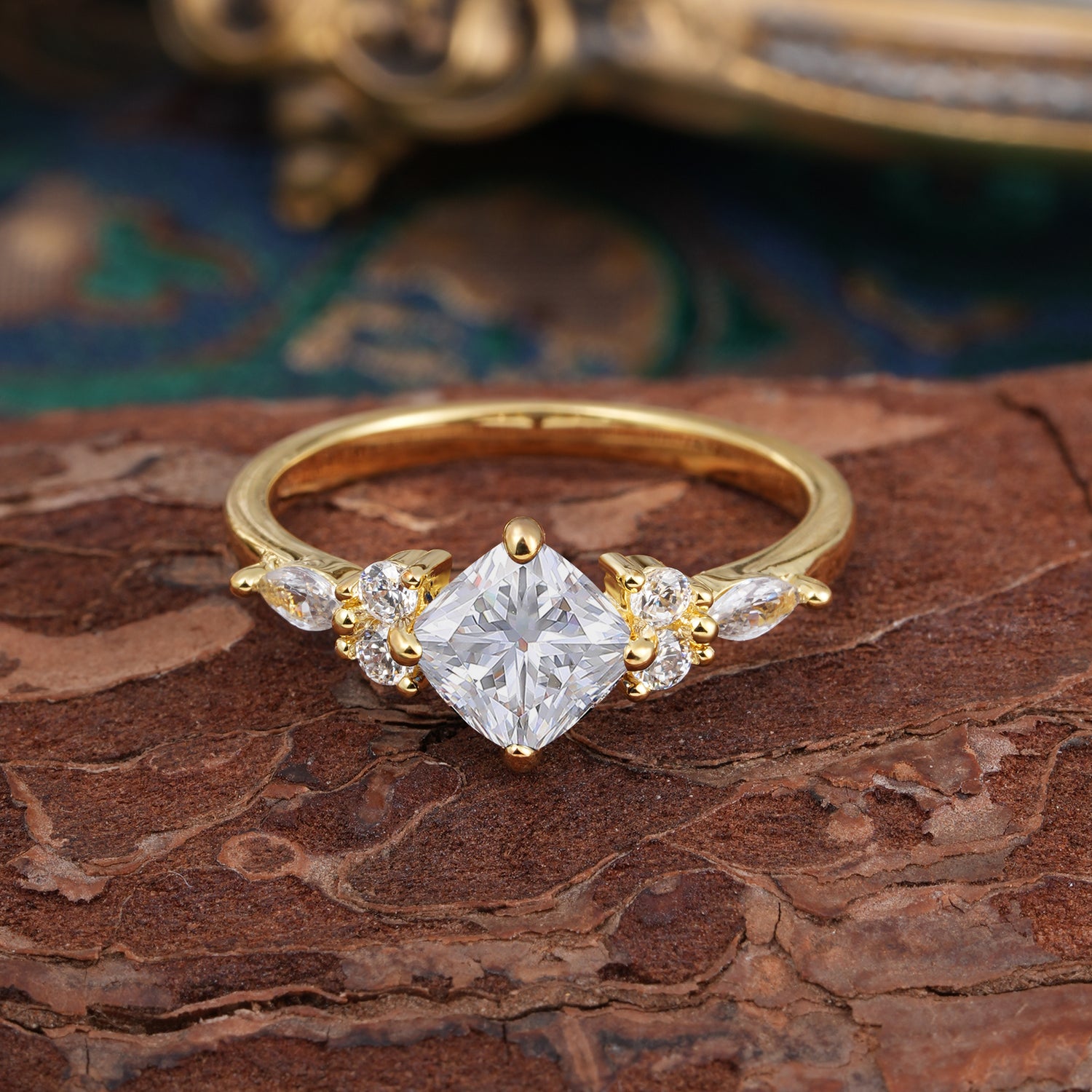 1CT Cushion Cut Moissanite Unique Marquise Engagement Ring