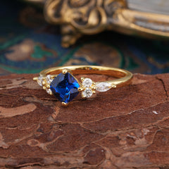 1CT Cushion Cut 4-prong Sapphire Engagement Ring Unique Marquise Cluster Wedding Promise Anniversary Dainty Ring