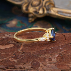 1CT Cushion Cut 4-prong Sapphire Engagement Ring Unique Marquise Cluster Wedding Promise Anniversary Dainty Ring