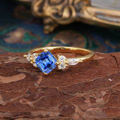 1CT Cushion Cut 4-prong Sapphire Engagement Ring Unique Marquise Cluster Wedding Promise Anniversary Dainty Ring